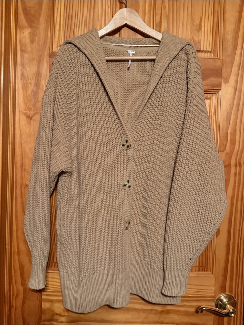 Free People Oversized Hooded Chunky Knit Cardigan - Taupe